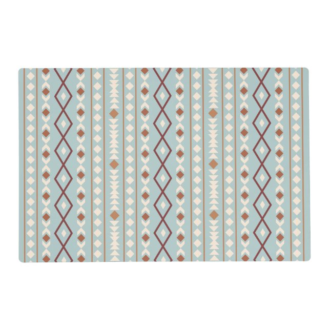 Aztec Shapes 2Way Pattern Rusts Cream Teal-Blue Placemat (Front)
