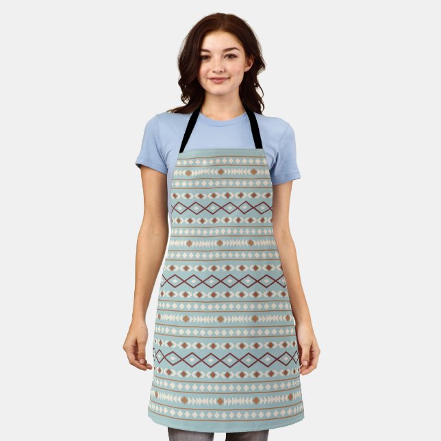 Aztec Shapes Big Pattern Rusts Cream Teal-Blue Apron (Worn)