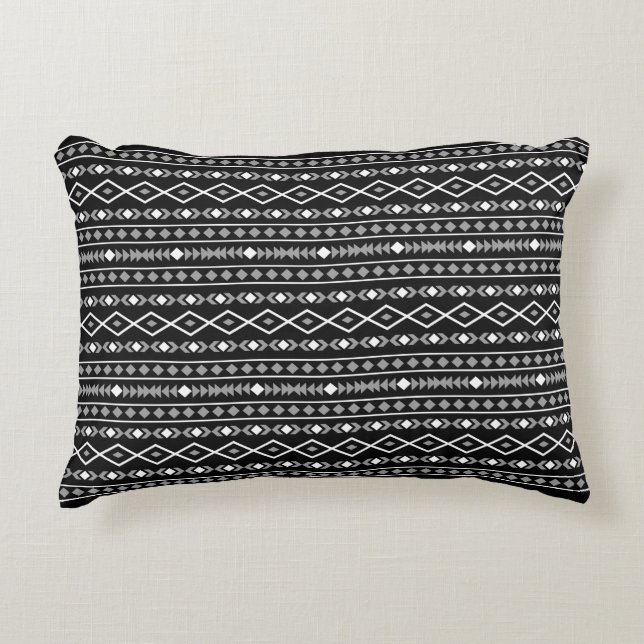 Aztec Shapes Pattern Grey White Black Accent Pillow (Front)
