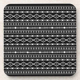 Aztec Shapes Pattern Grey White Black Beverage Coaster