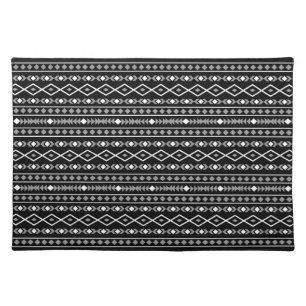 Aztec Shapes Pattern Grey White Black Cloth Placemat