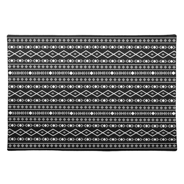 Aztec Shapes Pattern Grey White Black Cloth Placemat (Front)