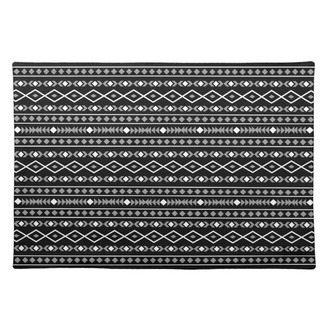 Aztec Shapes Pattern Grey White Black Cloth Placemat (Front)
