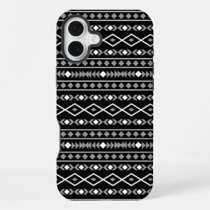 Aztec Shapes Pattern Grey White Black iPhone 16 Plus Case