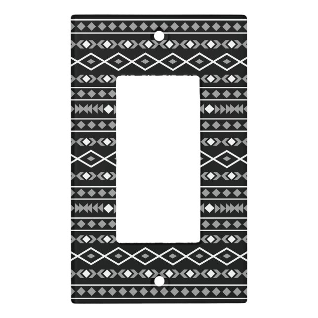 Aztec Shapes Pattern Grey White Black Light Switch Cover (Front)