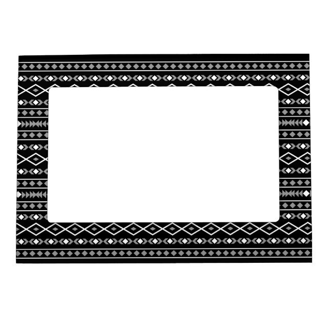 Aztec Shapes Pattern Grey White Black Magnetic Frame (Front)