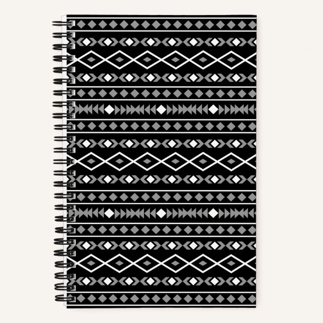 Aztec Shapes Pattern Grey White Black Notebook (Front)