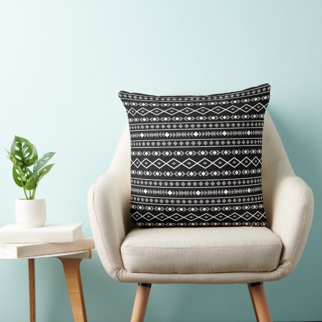 Aztec Shapes Pattern Grey White Black Throw Pillow (Chair)