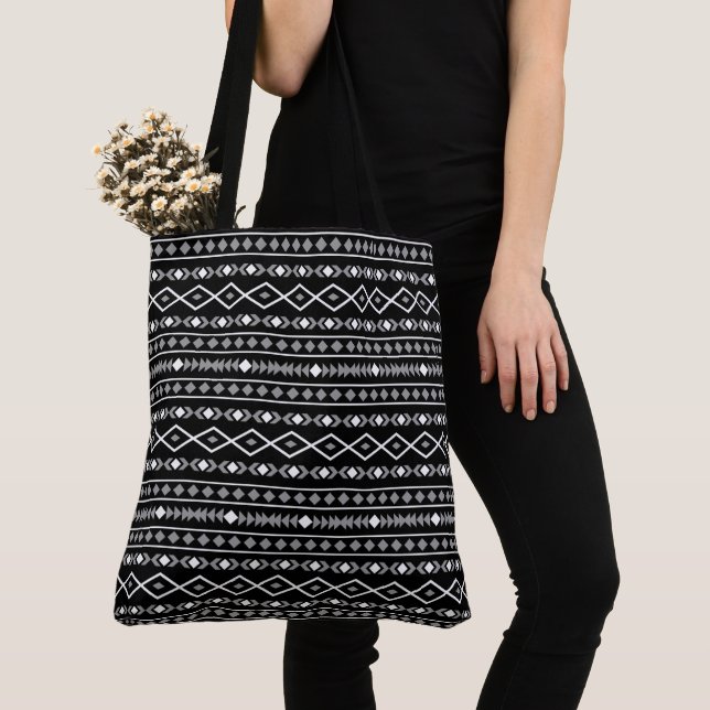 Aztec Shapes Pattern Grey White Black Tote Bag (Close Up)