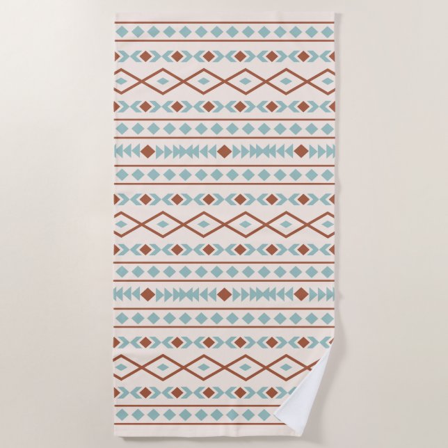 Aztec Shapes Pattern Rust Teal Cream Beach Towel (Front)