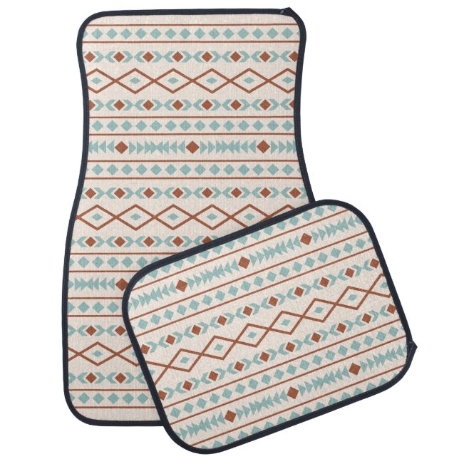 Aztec Shapes Pattern Rust Teal Cream Car Floor Mat (Set)