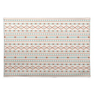 Aztec Shapes Pattern Rust Teal Cream Cloth Placemat