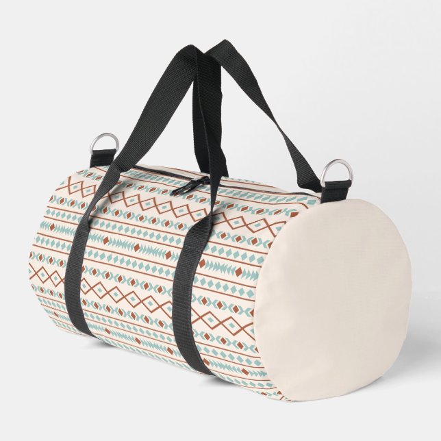 Aztec Shapes Pattern Rust Teal Cream Duffle Bag (Left Corner)