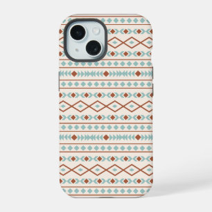 Aztec Shapes Pattern Rust Teal Cream iPhone 15 Case