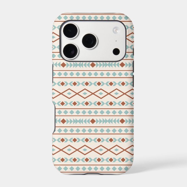 Aztec Shapes Pattern Rust Teal Cream iPhone Case (Back)