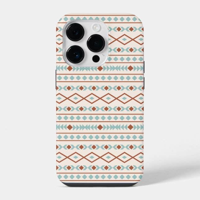 Aztec Shapes Pattern Rust Teal Cream iPhone Case (Back)
