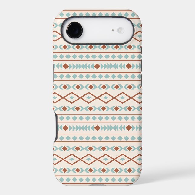 Aztec Shapes Pattern Rust Teal Cream iPhone Case (Back)