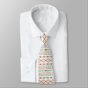 Aztec Shapes Pattern Rust Teal Cream Neck Tie