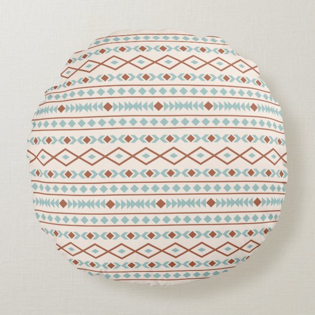 Aztec Shapes Pattern Rust Teal Cream Round Pillow (Front)