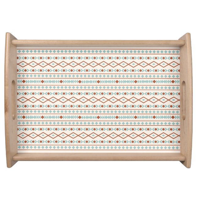 Aztec Shapes Pattern Rust Teal Cream Serving Tray (Front)