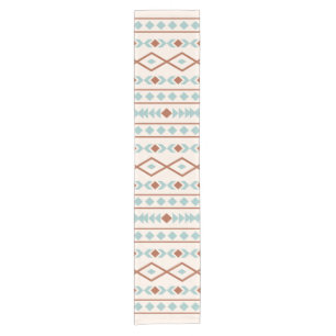 Aztec Shapes Pattern Rust Teal Cream Short Table Runner