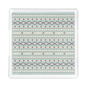 Aztec Shapes Pattern Rusts Cream Teal-Blue Acrylic Tray