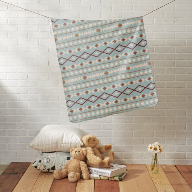 Aztec Shapes Pattern Rusts Cream Teal-Blue Baby Blanket (In Situ)