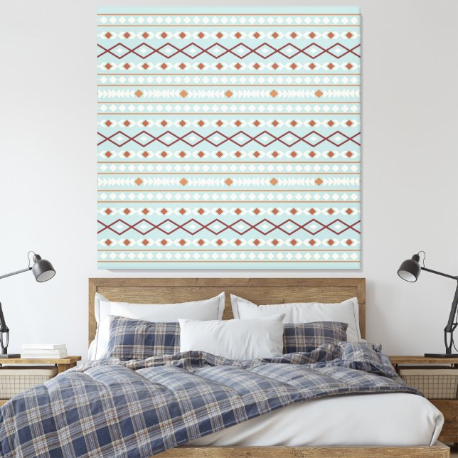 Aztec Shapes Pattern Rusts Cream Teal-Blue Canvas Print (Insitu(Bedroom))
