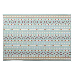 Aztec Shapes Pattern Rusts Cream Teal-Blue Cloth Placemat