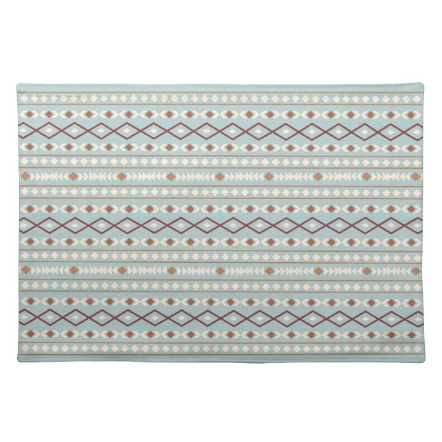 Aztec Shapes Pattern Rusts Cream Teal-Blue Cloth Placemat (Front)