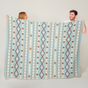 Aztec Shapes Pattern Rusts Cream Teal-Blue Fleece Blanket