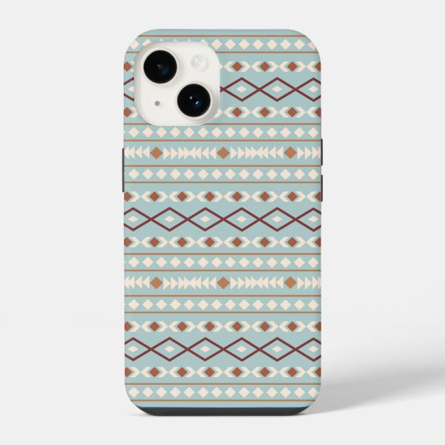 Aztec Shapes Pattern Rusts Cream Teal-Blue iPhone Case (Back)