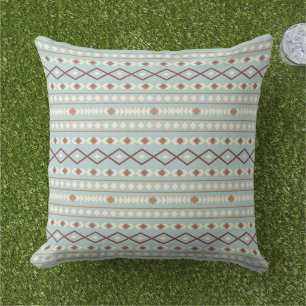 Aztec Shapes Pattern Rusts Cream Teal-Blue Outdoor Pillow