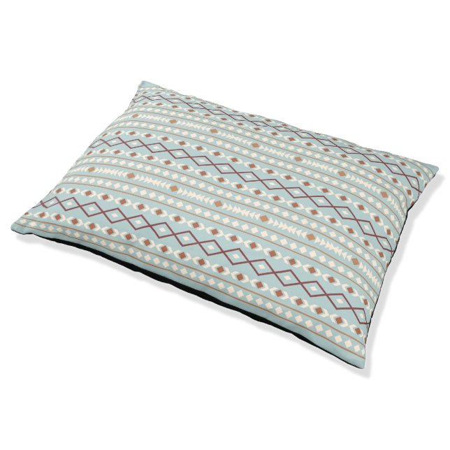 Aztec Shapes Pattern Rusts Cream Teal-Blue Pet Bed (Angled)