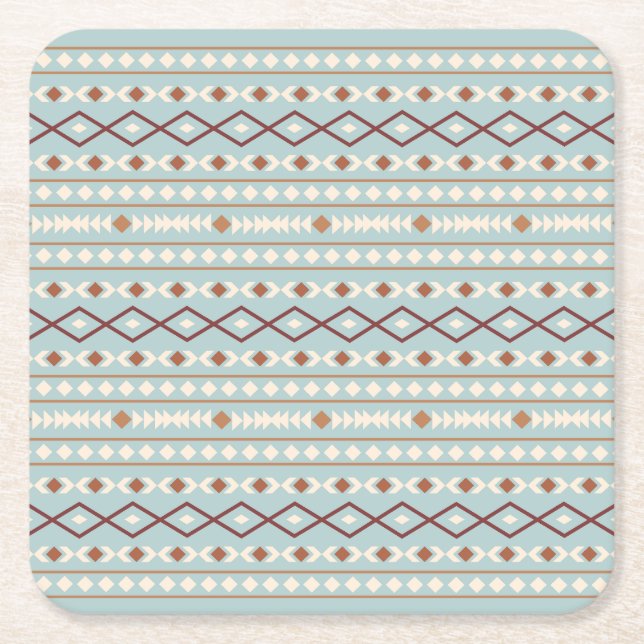 Aztec Shapes Pattern Rusts Cream Teal-Blue Square Paper Coaster (Front)
