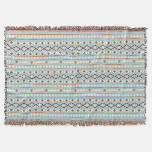 Aztec Shapes Pattern Rusts Cream Teal-Blue Throw Blanket