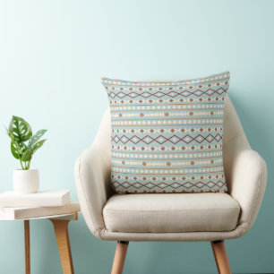 Aztec Shapes Pattern Rusts Cream Teal-Blue Throw Pillow
