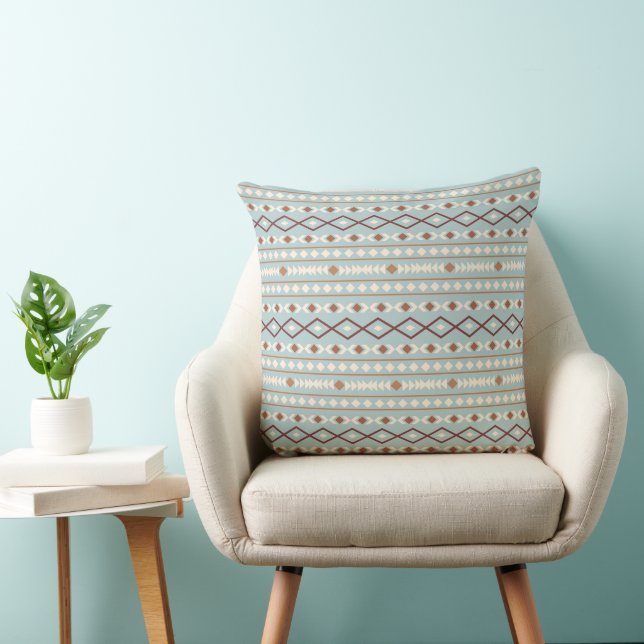 Aztec Shapes Pattern Rusts Cream Teal-Blue Throw Pillow (Chair)