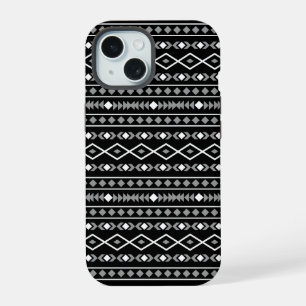 Aztec Shapes Pattern White Grey Black iPhone 15 Case
