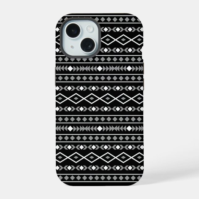 Aztec Shapes Pattern White Grey Black iPhone 15 Case (Back)