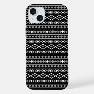 Aztec Shapes Pattern White Grey Black iPhone 15 Plus Case