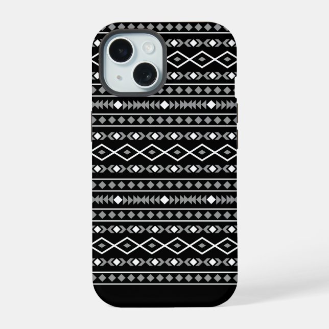 Aztec Shapes Pattern White Grey Black Iphone Case (Back)