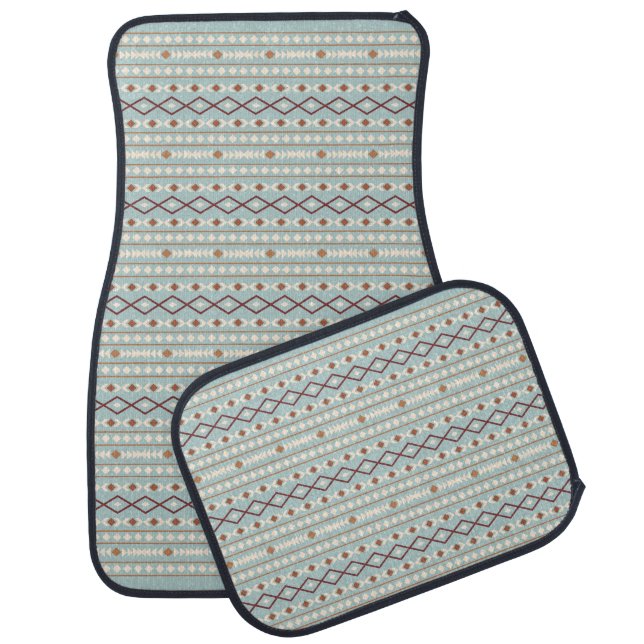 Aztec Shapes Rpt Pattern Rusts Cream Teal-Blue Car Floor Mat (Set)