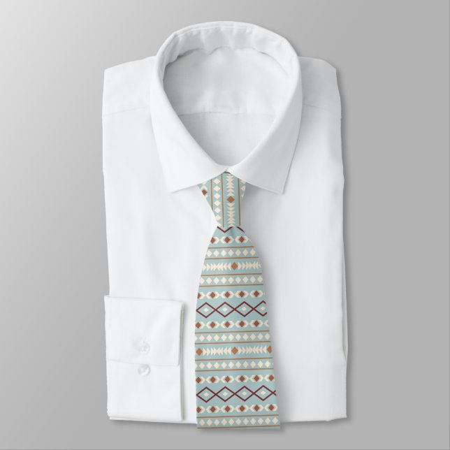 Aztec Shapes Rpt Pattern Rusts Cream Teal-Blue Neck Tie (Tied)