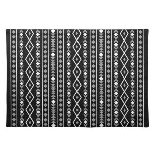 Aztec Shapes V Pattern Grey White Black Cloth Placemat