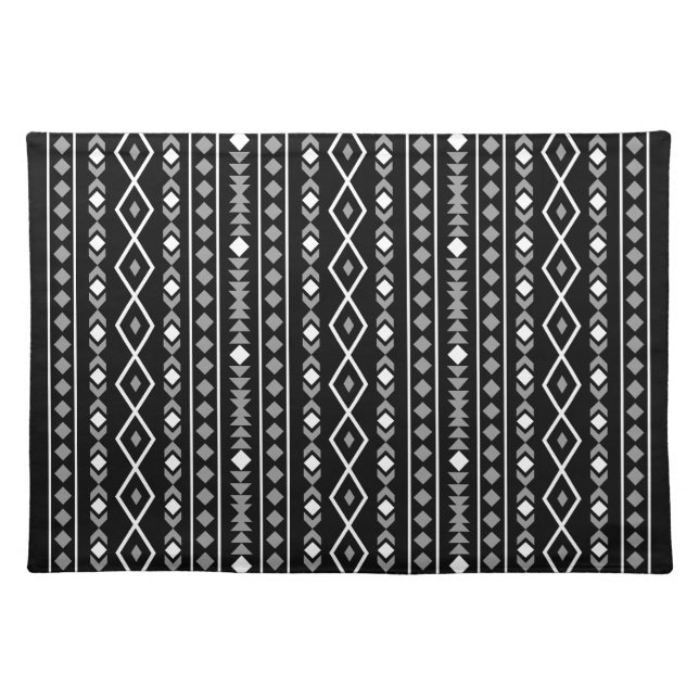 Aztec Shapes V Pattern Grey White Black Cloth Placemat (Front)