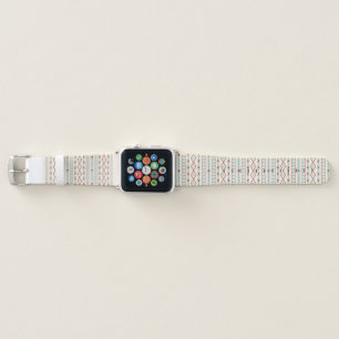 Aztec Shapes V Pattern Rust Teal Cream Apple Watch Band