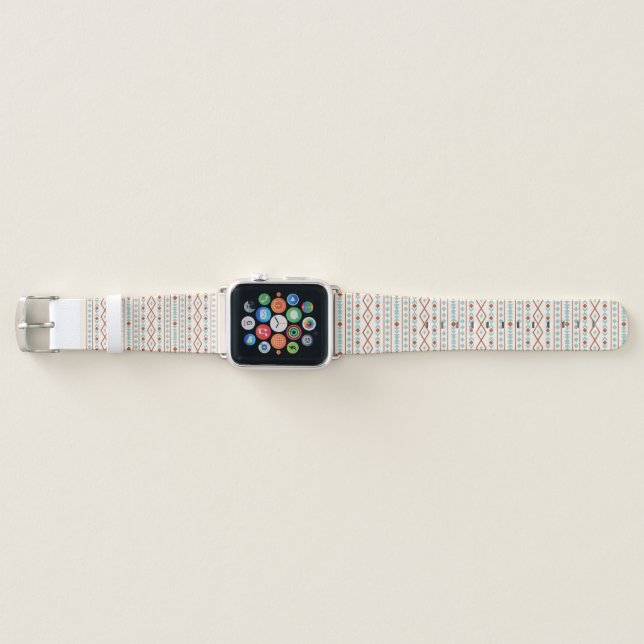 Aztec Shapes V Pattern Rust Teal Cream Apple Watch Band (Front)
