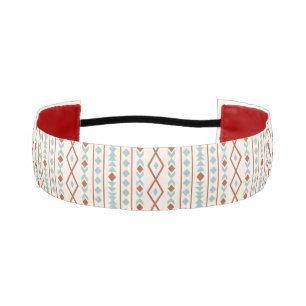Aztec Shapes V Pattern Rust Teal Cream Athletic Headband