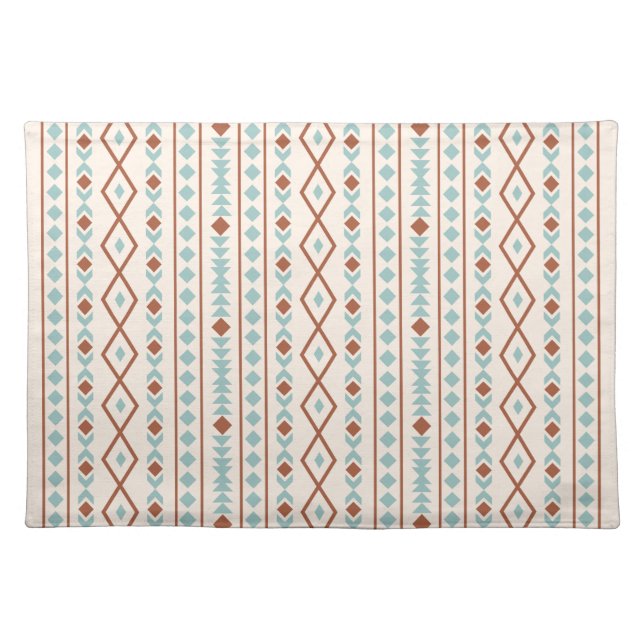 Aztec Shapes V Pattern Rust Teal Cream Cloth Placemat (Front)